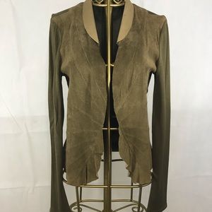 Nougat Olive Green Silk & Suede/Leather Cardigan